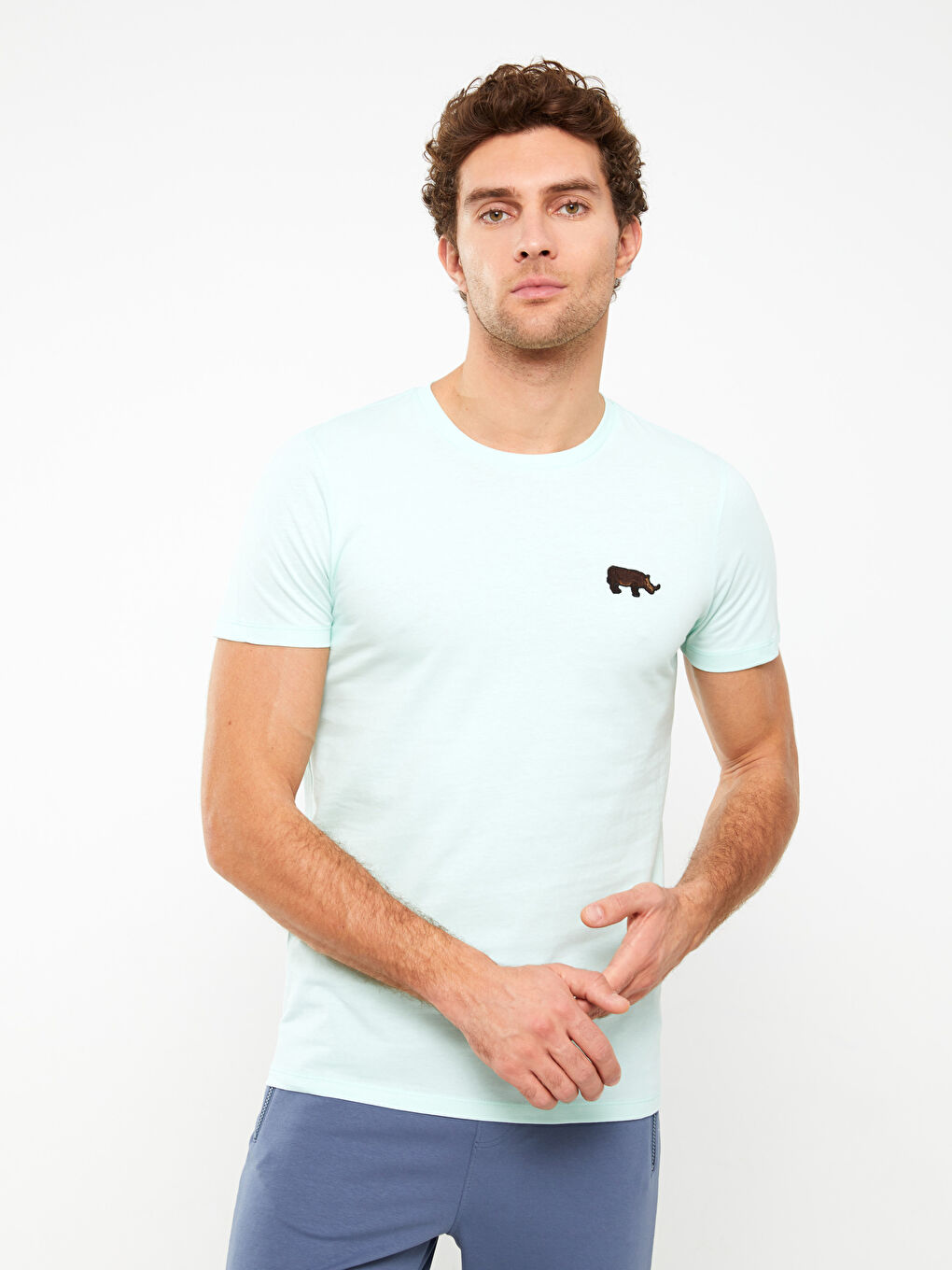 Crew Neck Short Sleeve Embroidered Combed Combed Men's T-Shirt -S3CF68Z8-FQX