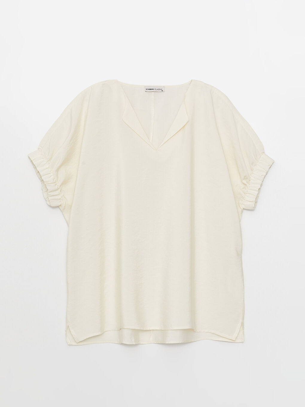 Notch Neck Plain Short Sleeve Women's Blouse-5