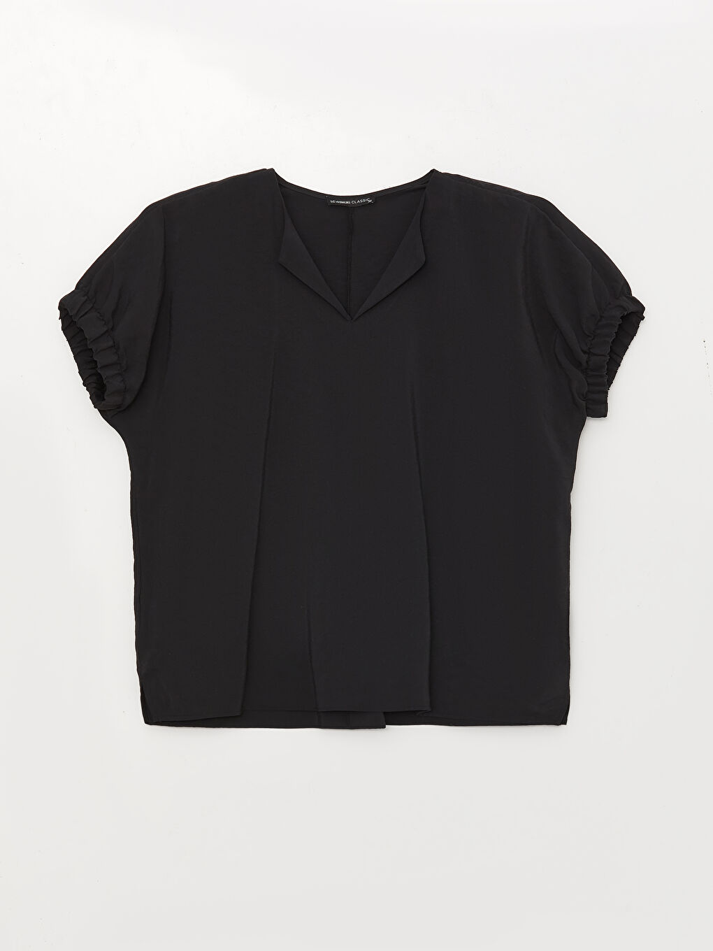 Siyah Kaçık Yaka Düz Kısa Kollu Kadın Bluz-6