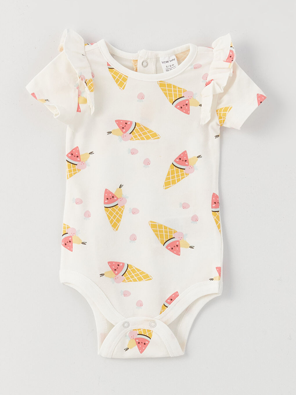 Круглый вырез, короткий рукав, с принтом, комплект из боди с кнопками и брюк для малышки девочки, 2 предмета-1