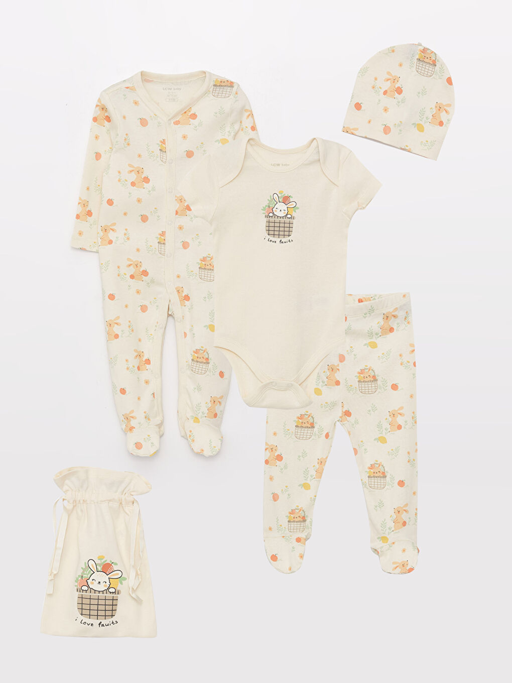 Bicycle Collar Printed Baby Girl 5-Piece Set