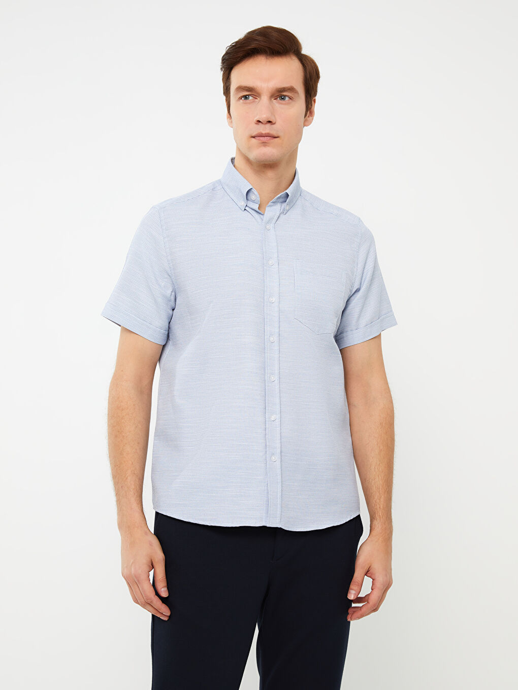LCWAIKIKI Classic Regular Fit Short Sleeve Dobby Men's Shirt -S3CF83Z8-HRA
