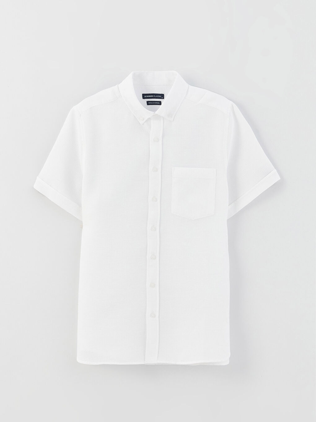 Beyaz Regular Fit Kısa Kollu Armürlü Erkek Gömlek-5