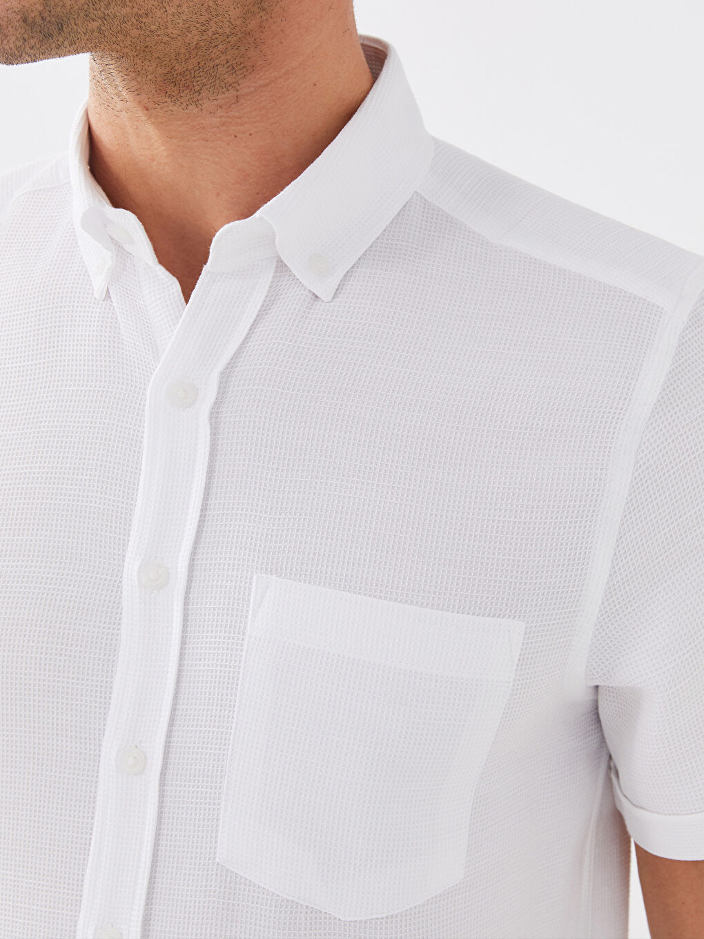 Beyaz Regular Fit Kısa Kollu Armürlü Erkek Gömlek-3