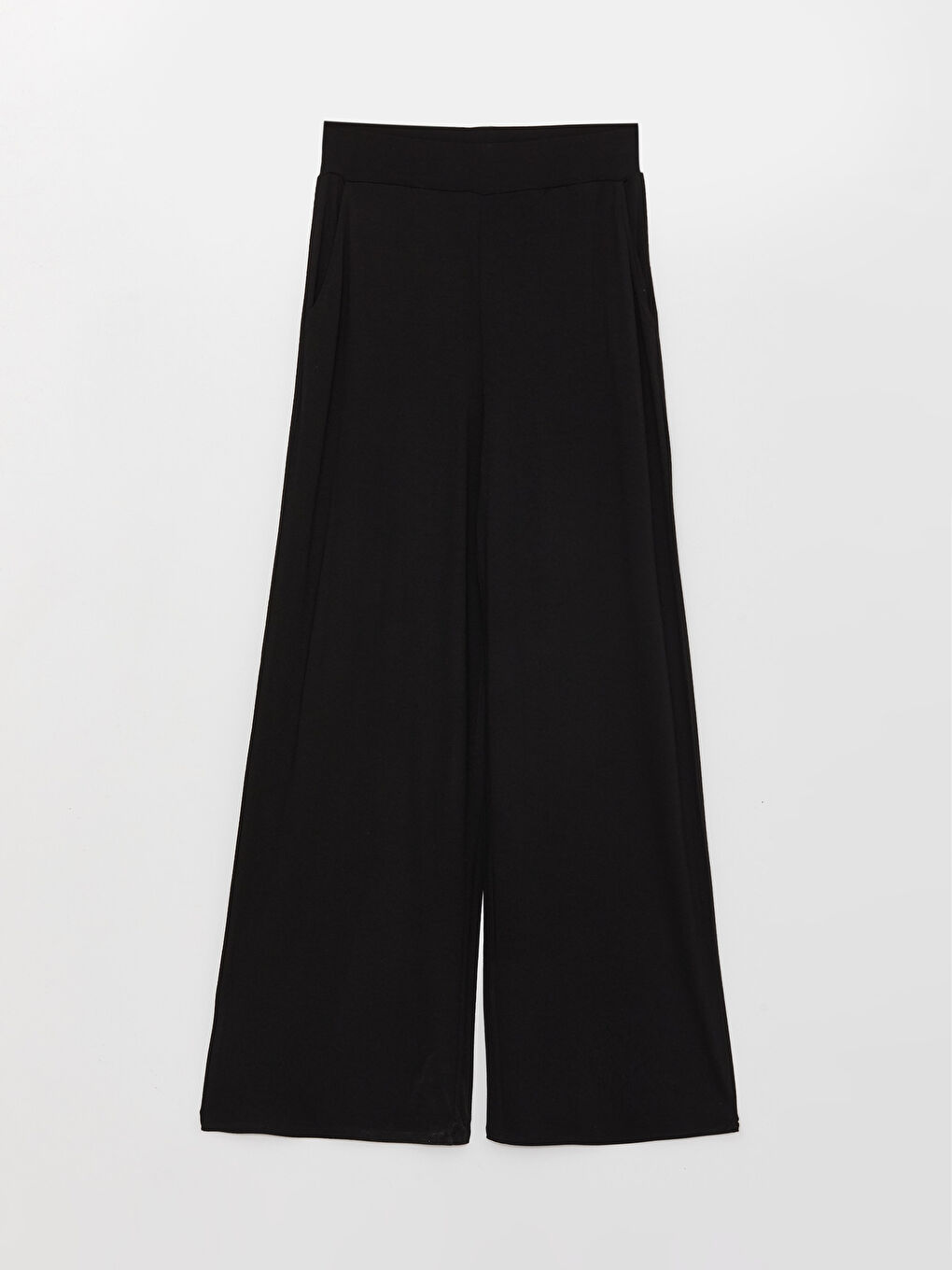 Siyah Standart Fit Düz Geniş Paça Kadın Pantolon-5