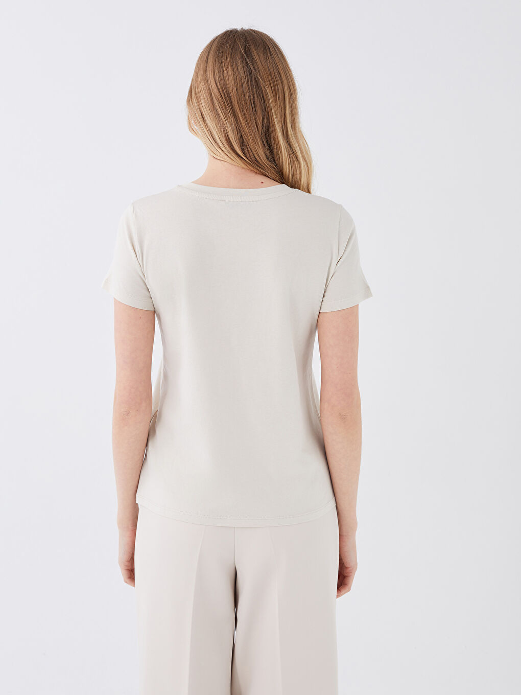 T-shirt pour Femmes à Manches Courtes Uni à Col Rond-4