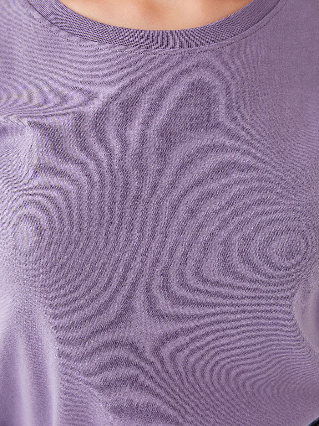 Mor Bisiklet Yaka Düz Kısa Kollu Kadın Tişört-3