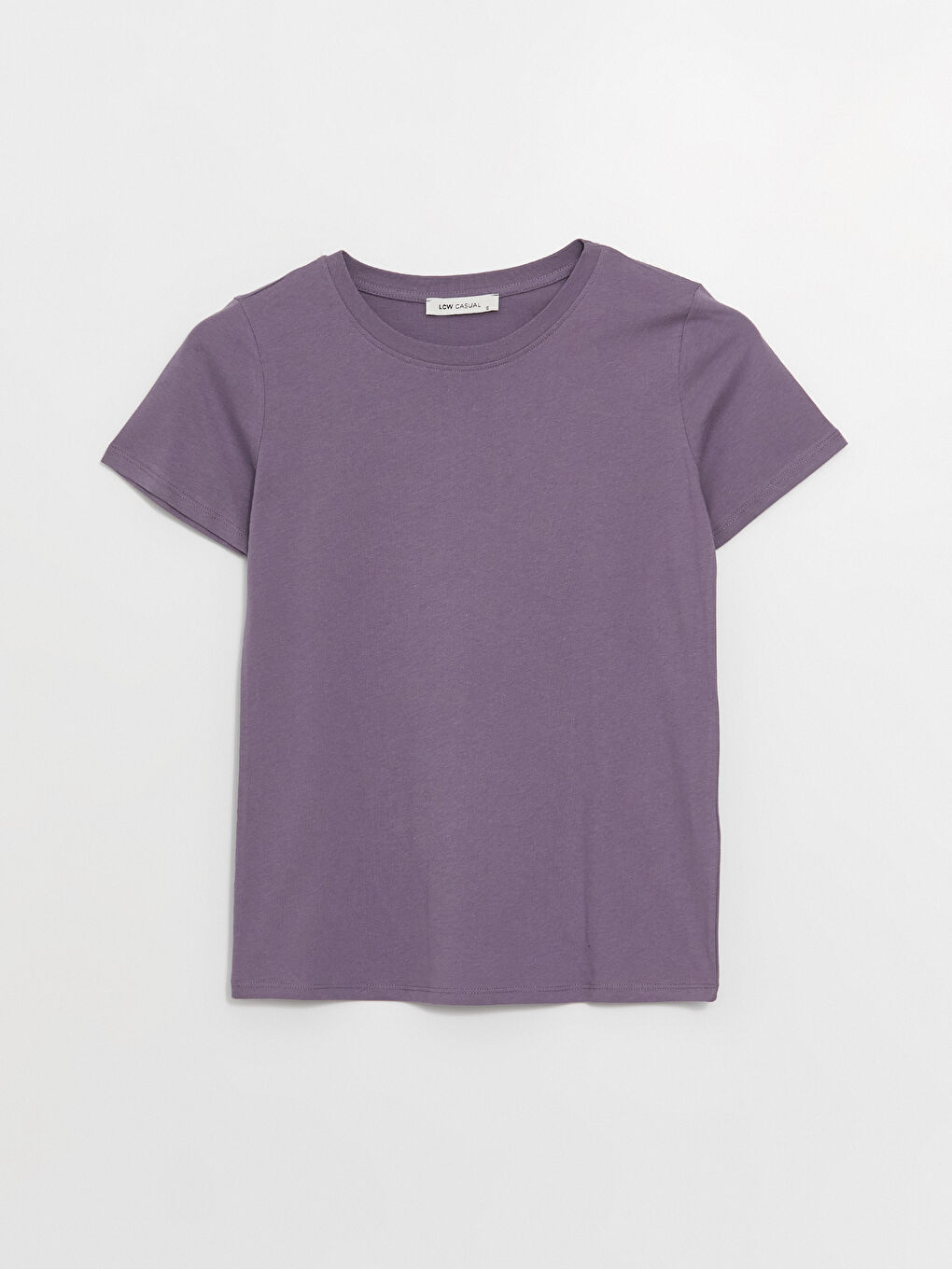 Mor Bisiklet Yaka Düz Kısa Kollu Kadın Tişört-5