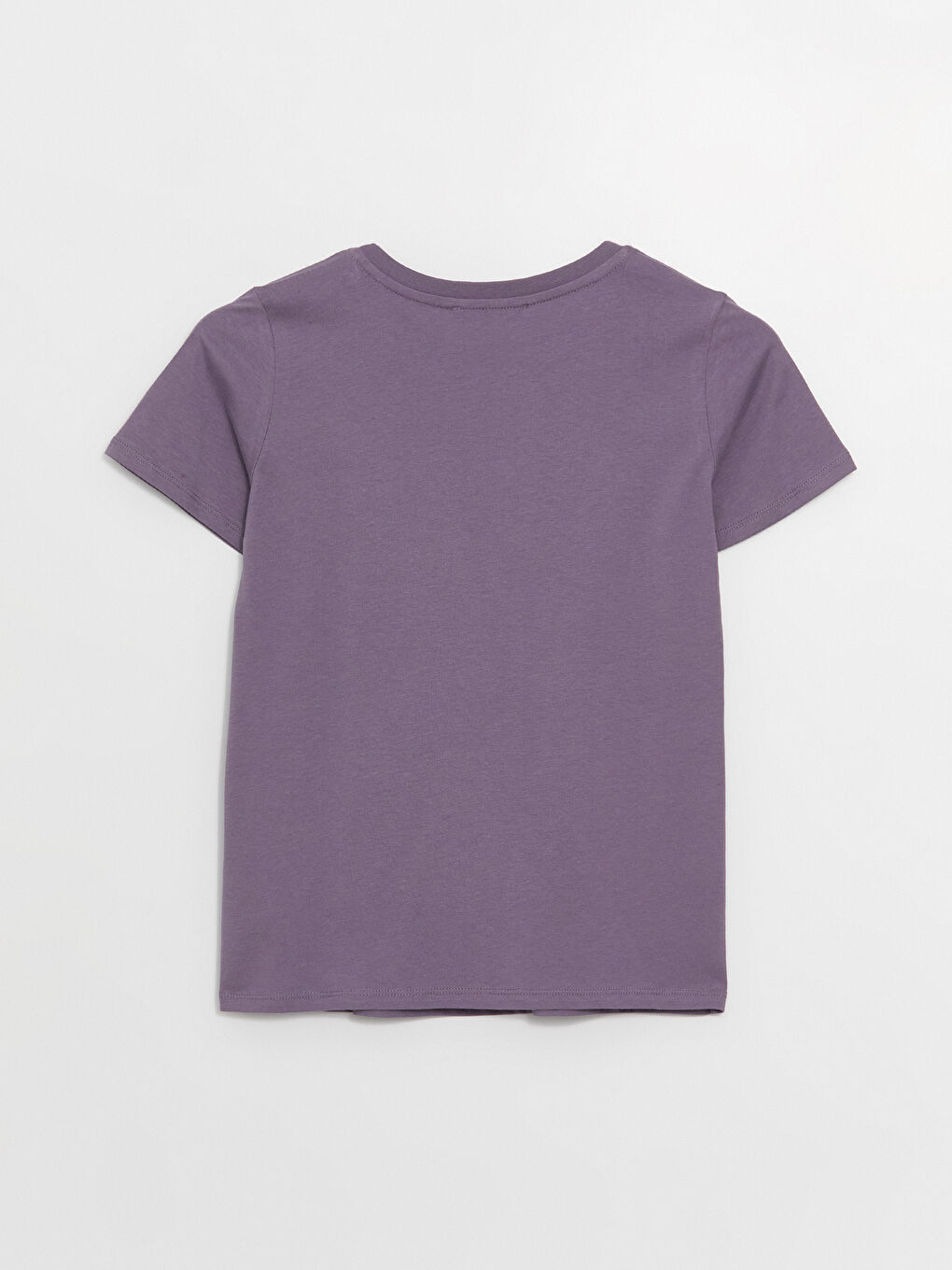 Mor Bisiklet Yaka Düz Kısa Kollu Kadın Tişört-6