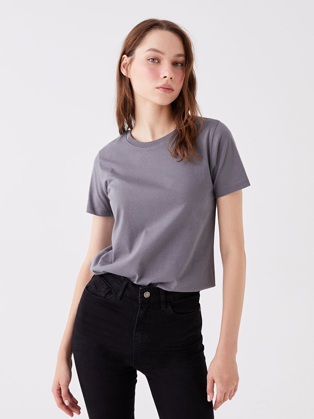 Crew Neck Plain Short Sleeve Women's T-Shirt