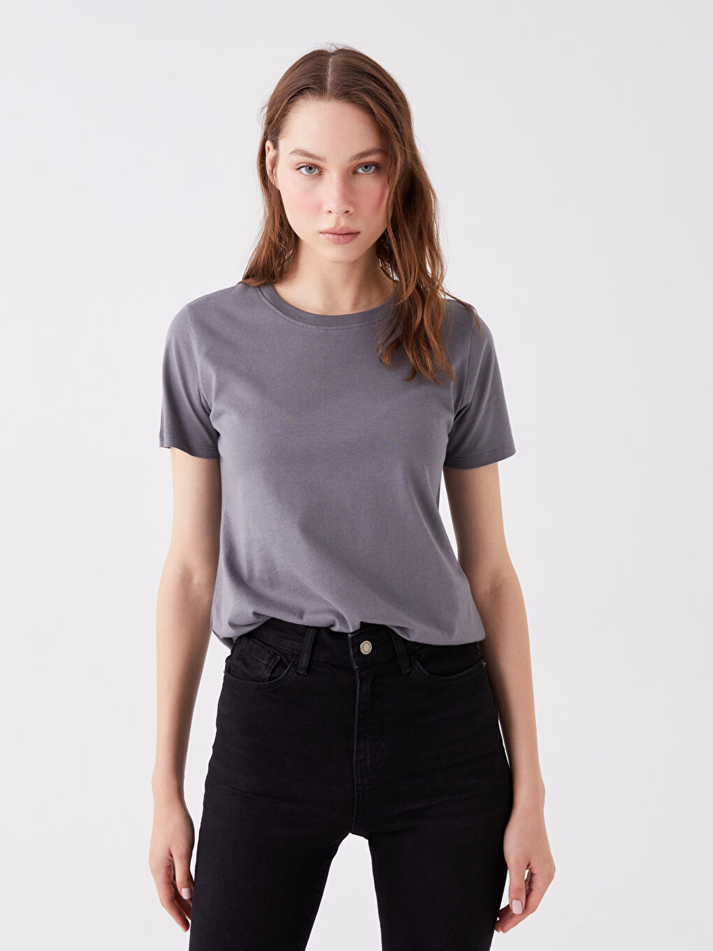 Crew Neck Plain Short Sleeve Women's T-Shirt-1