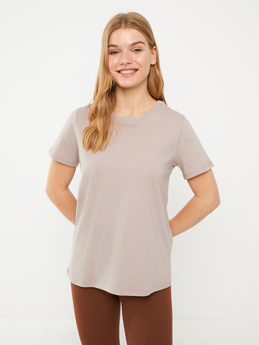 Crew Neck Plain Short Sleeve Women's T-Shirt-1