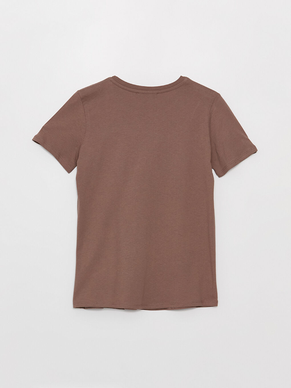 Kahverengi Bisiklet Yaka Düz Kısa Kollu Kadın Tişört-6