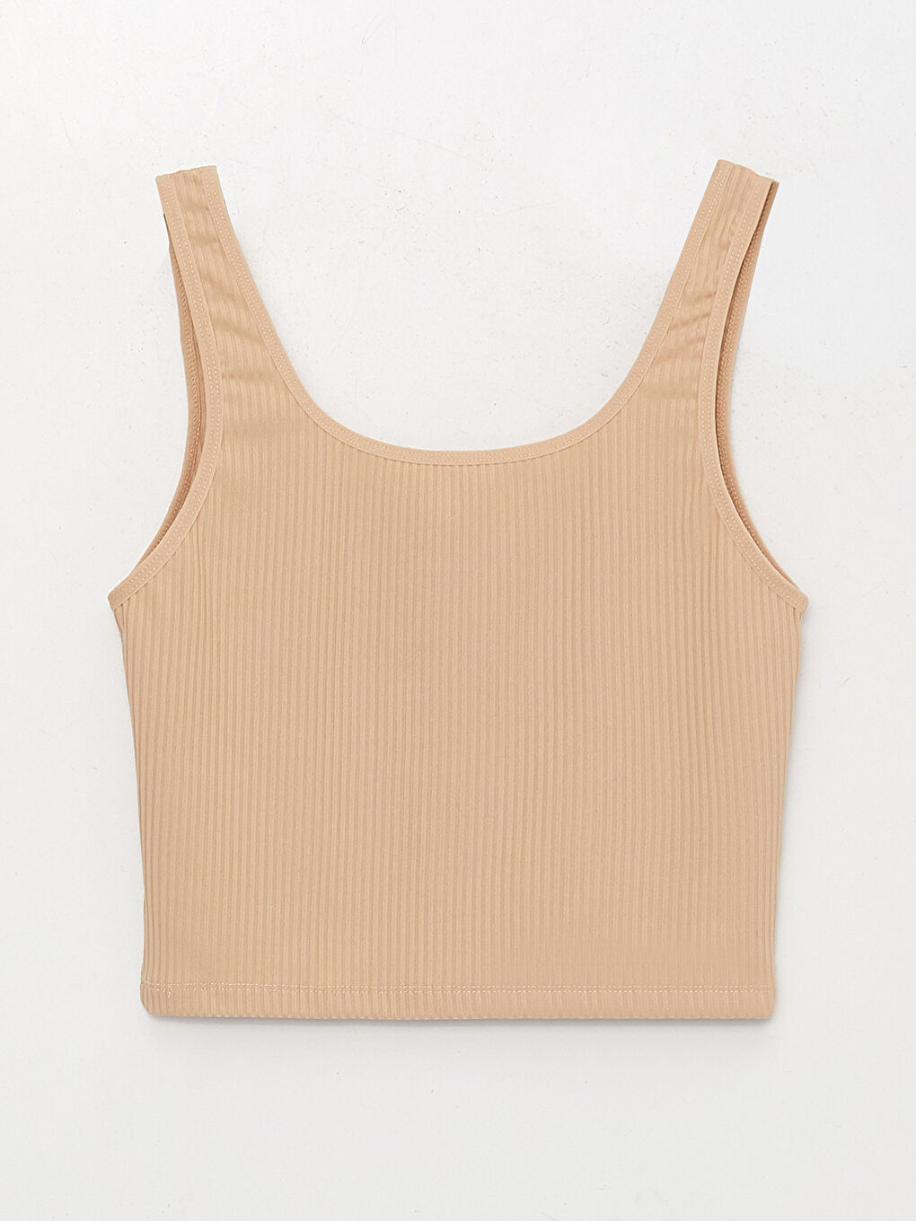 Bej U Yaka Düz Askılı Crop Kadın Atlet-6