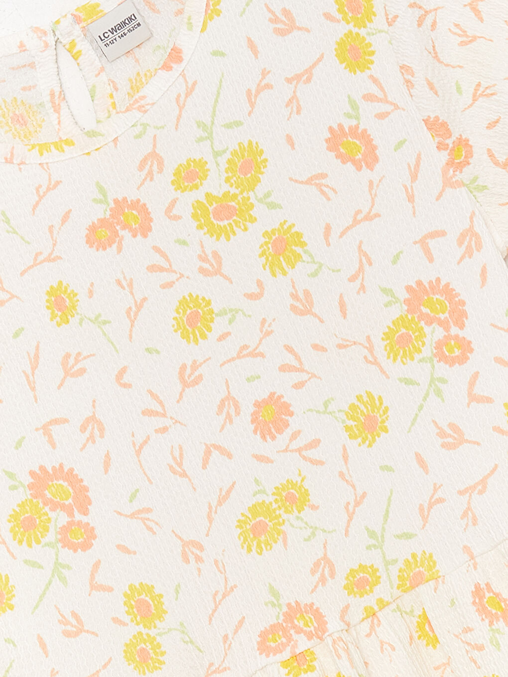 Ekru Bisiklet Yaka Desenli Kısa Kollu Kız Çocuk Elbise-2