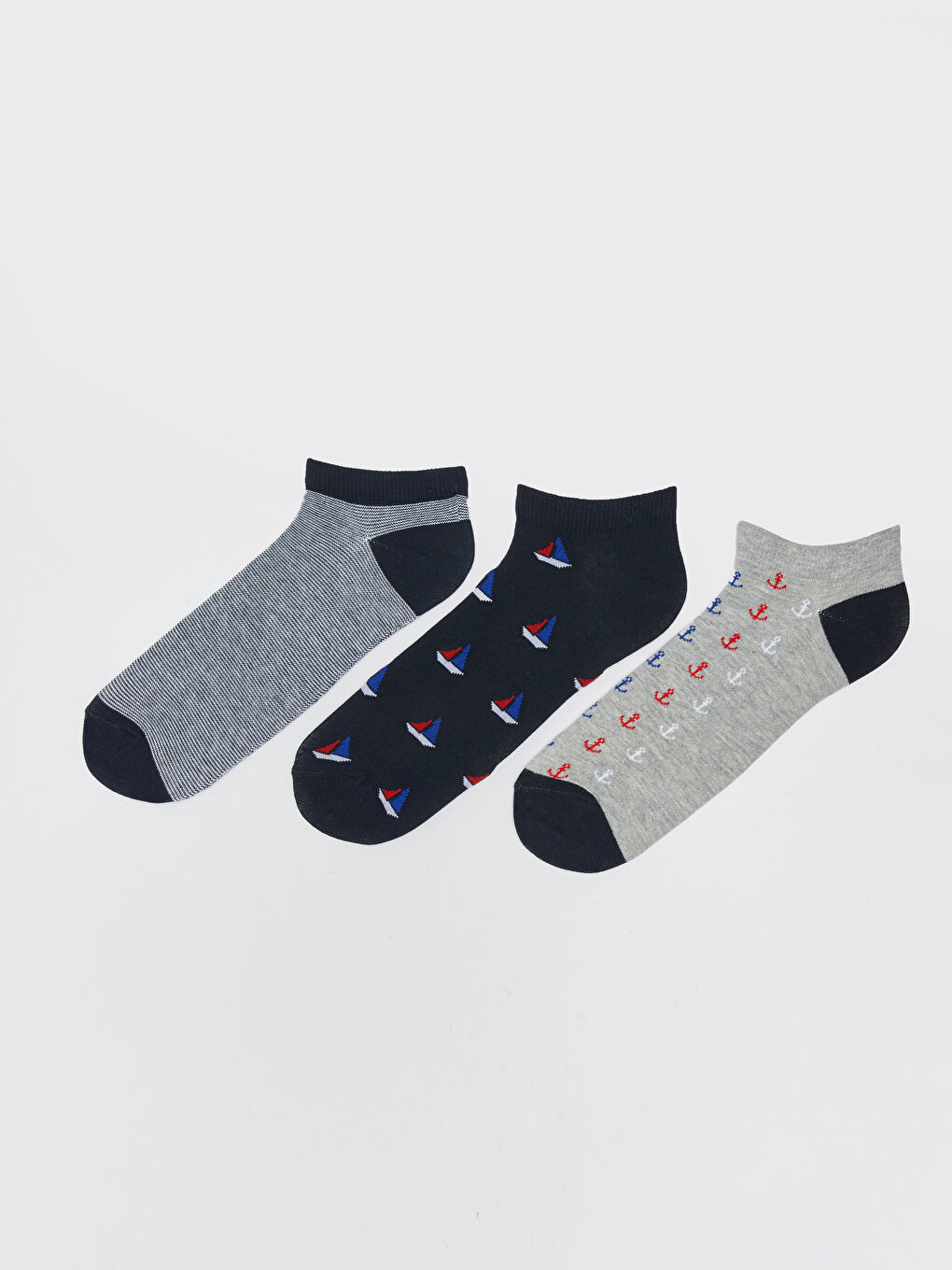 Karışık Desenli Erkek Patik Çorap 3'lü