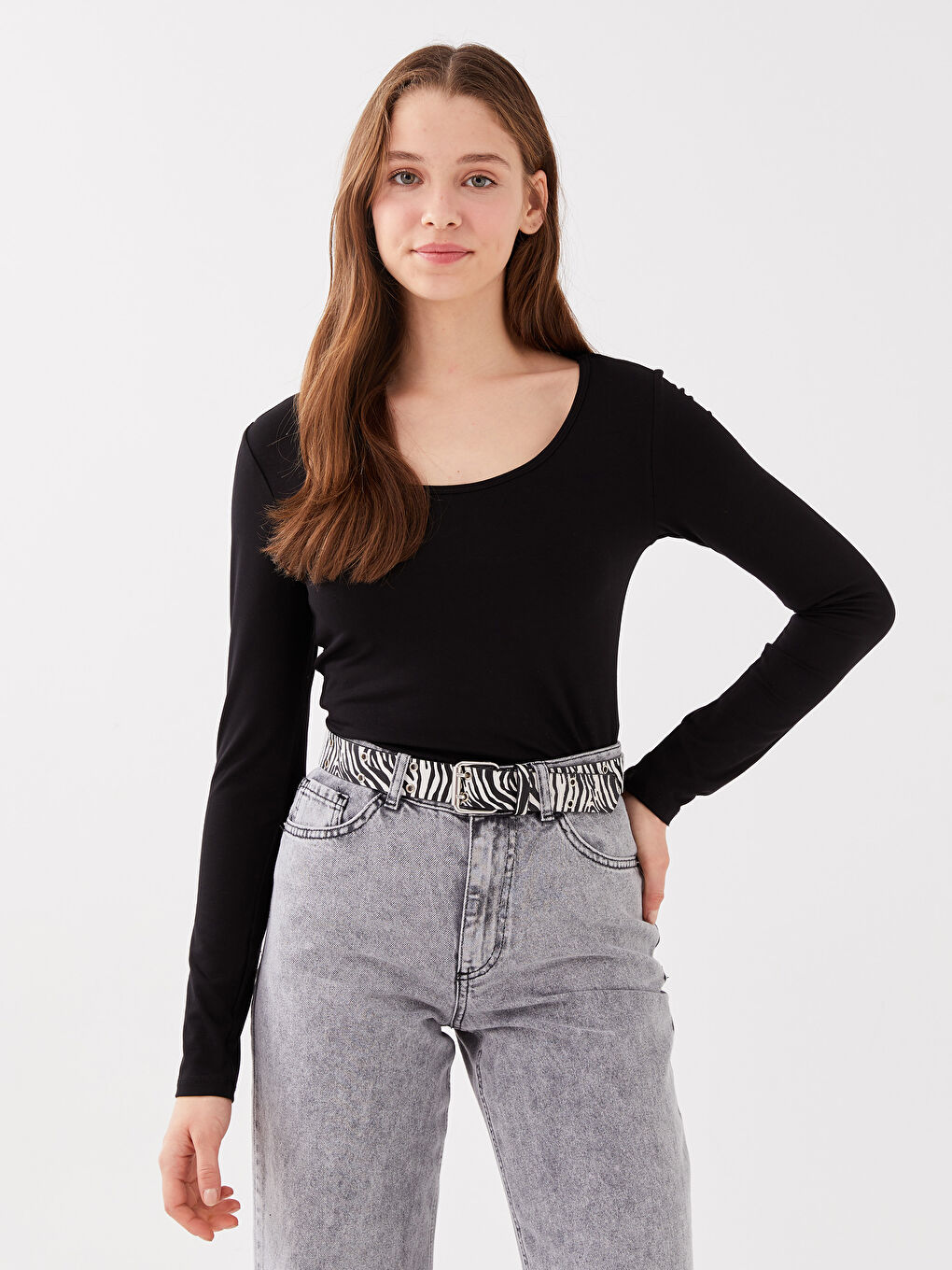 LC Waikiki U Neck Straight Long Sleeve Women T-Shirt -S3CG71Z8-CVL