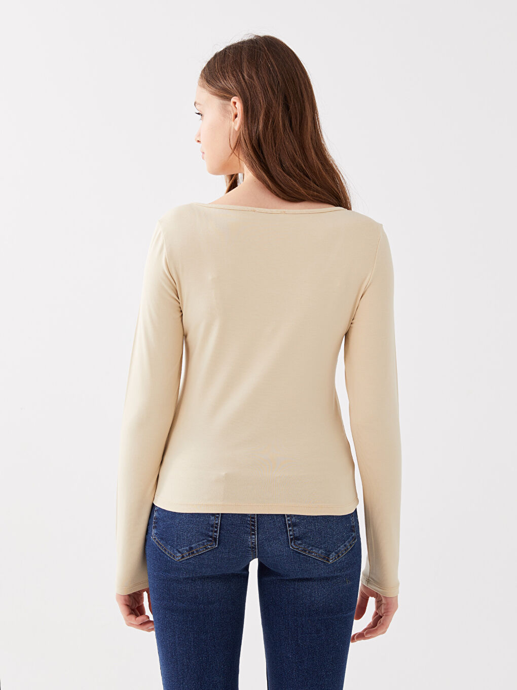 LCW Vision U Neck Straight Long Sleeve Women T-Shirt -S3CG71Z8-KPL