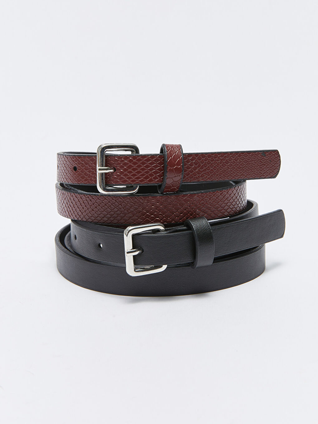 LCW ACCESSORIES Leather Look Womens Slim Belt 2-Pack -S3CG79Z8-HUC