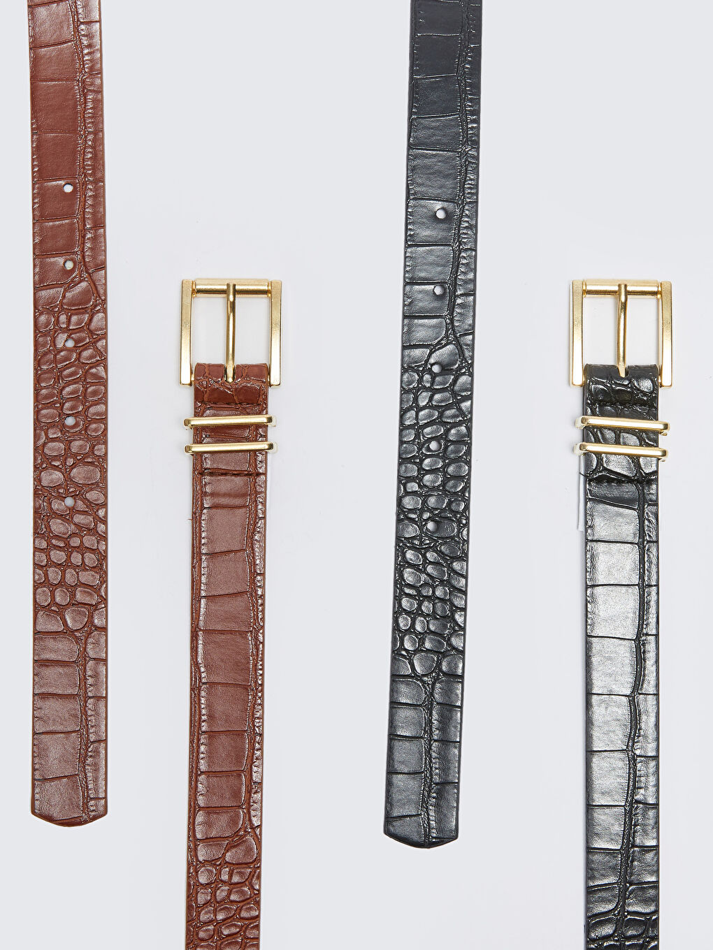 Siyah Kroko Desenli Kadın İnce Kemer 2'li-2