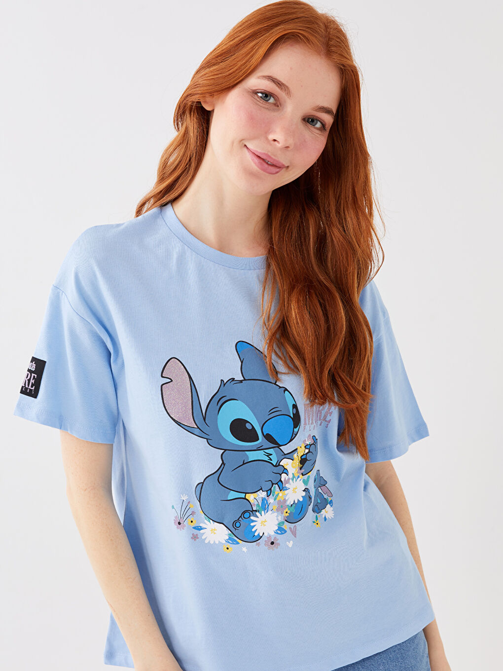 LCW Casual Crew Neck Lilo & Stitch Printed Short Sleeve Women's T-Shirt Mother Daughter Combination -S3CH03Z8-FFS