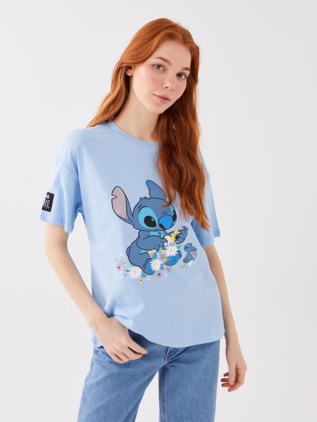 LCW Casual Crew Neck Lilo & Stitch Printed Short Sleeve Women's T-Shirt Mother Daughter Combination -S3CH03Z8-FFS