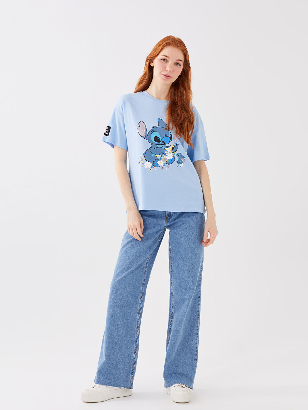 LCW Casual Crew Neck Lilo & Stitch Printed Short Sleeve Women's T-Shirt Mother Daughter Combination -S3CH03Z8-FFS
