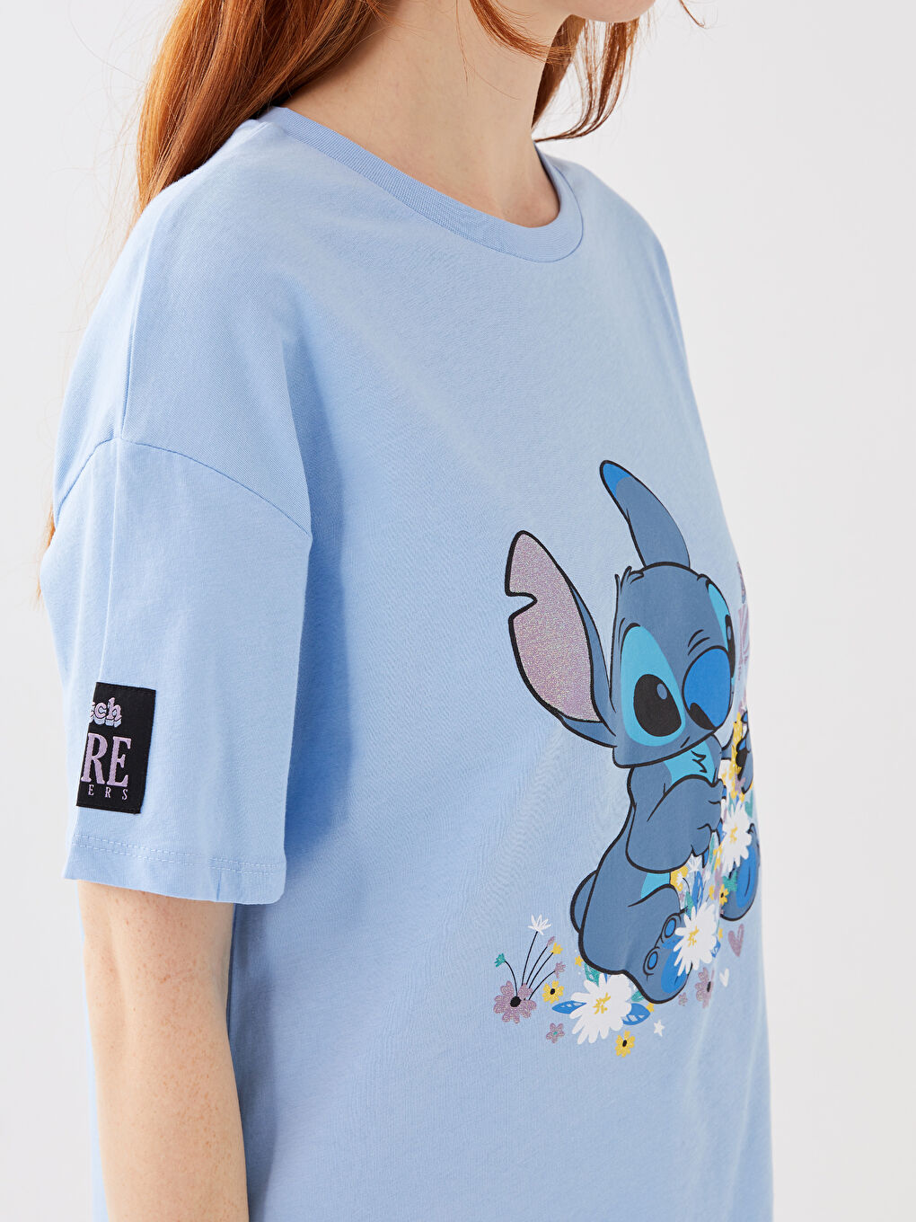 LCW Casual Crew Neck Lilo & Stitch Printed Short Sleeve Women's T-Shirt Mother Daughter Combination -S3CH03Z8-FFS