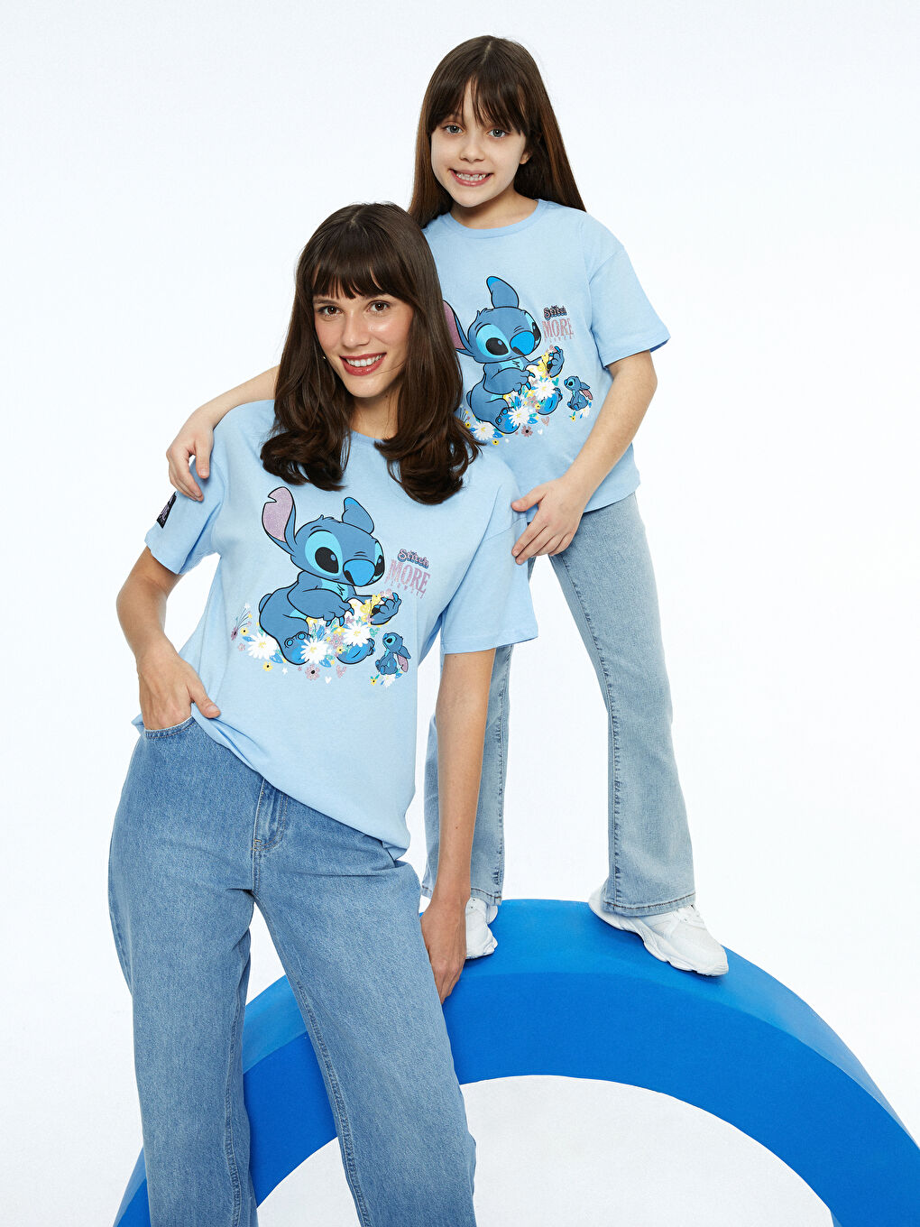 LCW Casual Crew Neck Lilo & Stitch Printed Short Sleeve Women's T-Shirt Mother Daughter Combination -S3CH03Z8-FFS