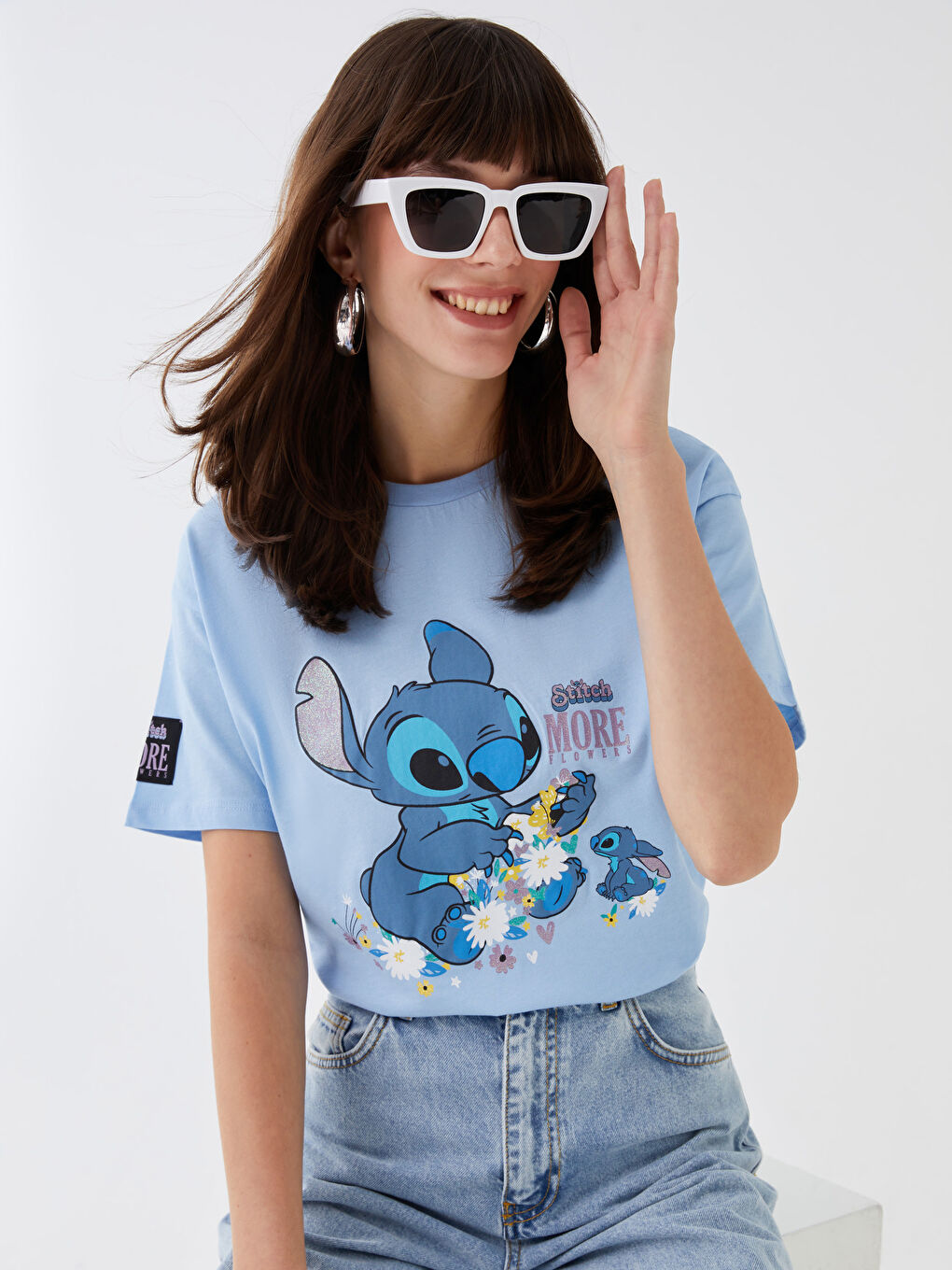 LCW Casual Crew Neck Lilo & Stitch Printed Short Sleeve Women's T-Shirt Mother Daughter Combination -S3CH03Z8-FFS