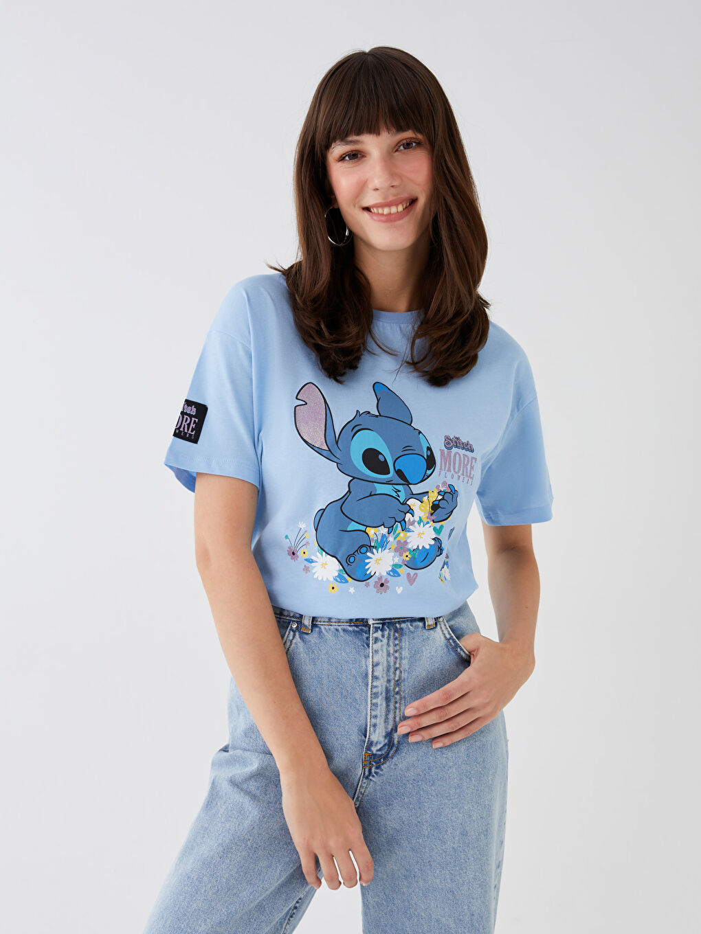 LCW Casual Crew Neck Lilo & Stitch Printed Short Sleeve Women's T-Shirt Mother Daughter Combination -S3CH03Z8-FFS