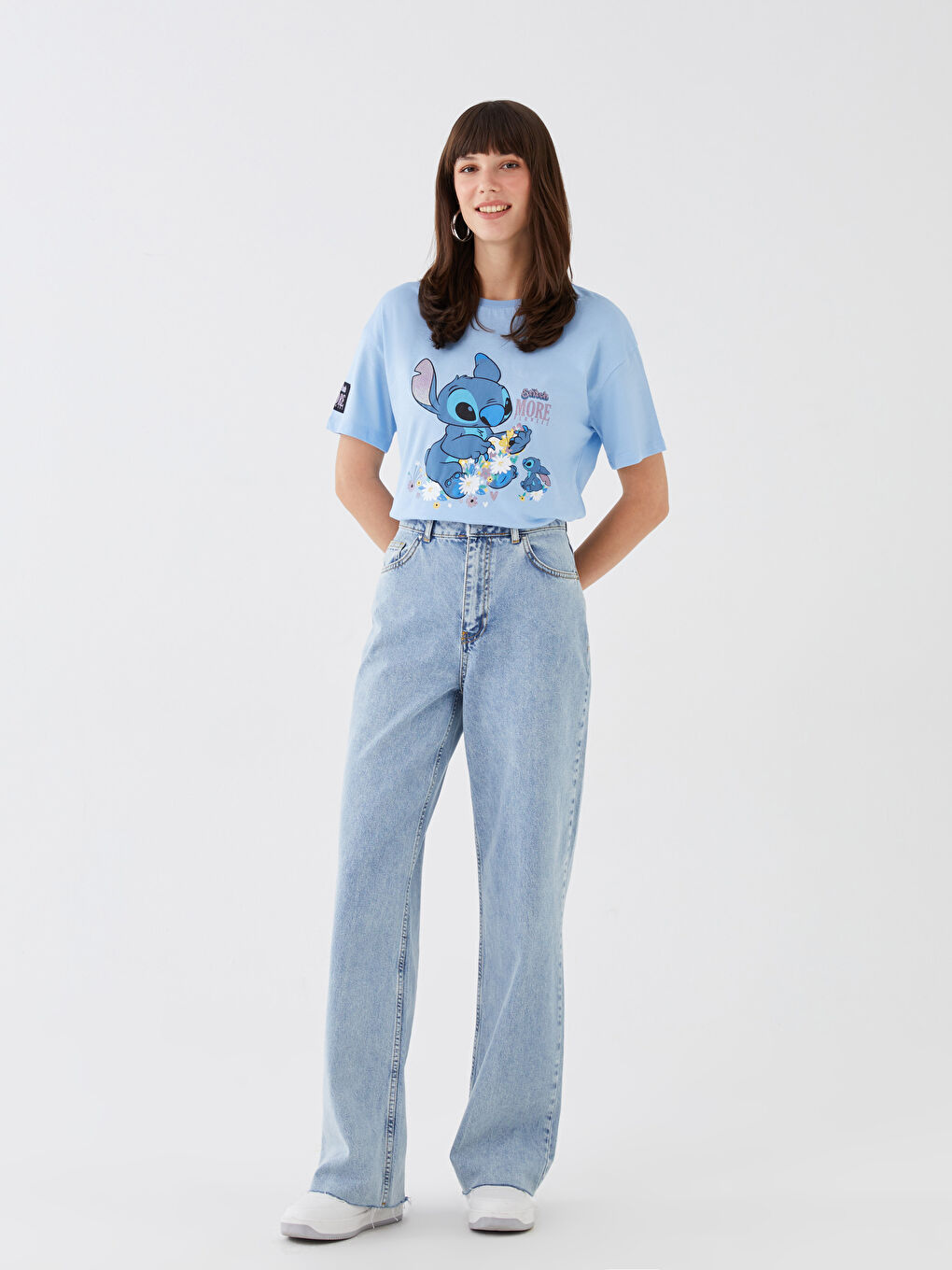LCW Casual Crew Neck Lilo & Stitch Printed Short Sleeve Women's T-Shirt Mother Daughter Combination -S3CH03Z8-FFS