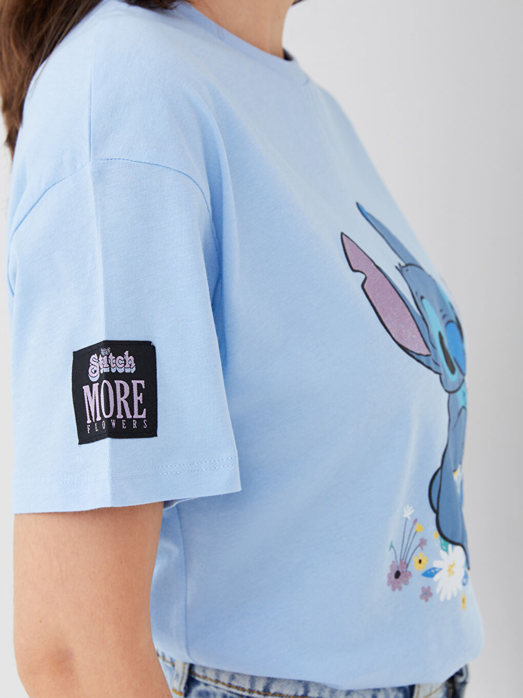LCW Casual Crew Neck Lilo & Stitch Printed Short Sleeve Women's T-Shirt Mother Daughter Combination -S3CH03Z8-FFS