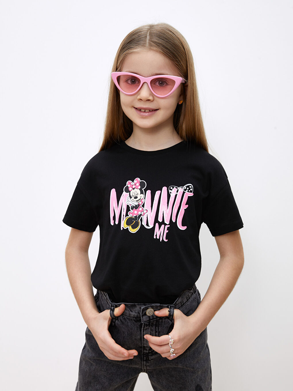 T-shirt pour Filles à Manches Courtes Imprimé Minnie Mouse à Col Rond-1