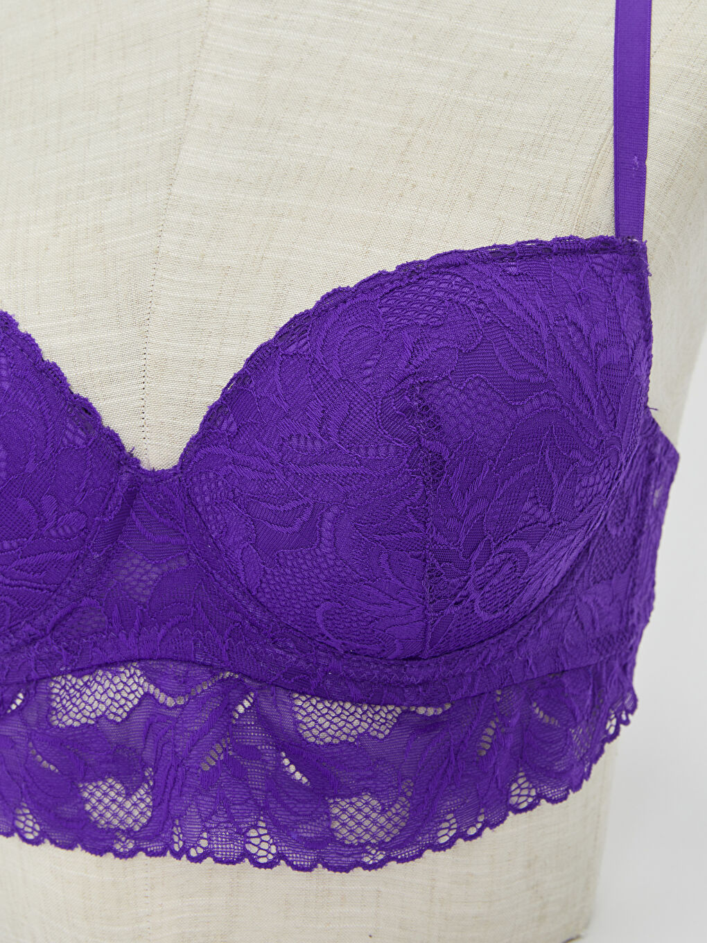 Mor Balenli Yarım Dolgulu Dantel Detaylı Tişört Sütyen-2