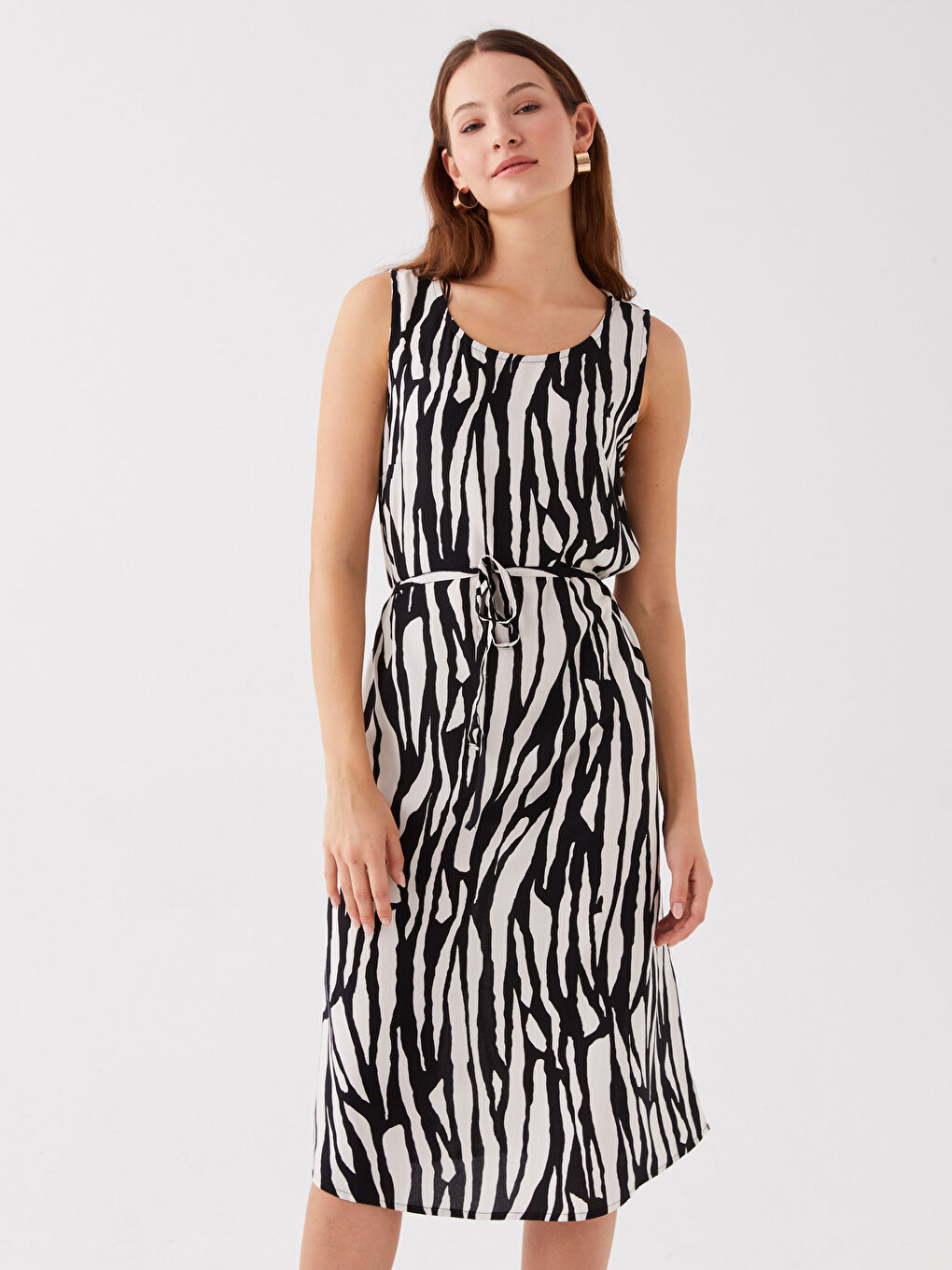 Women's Crew Neck Patterned Dress -S3CI07Z8-LQJ