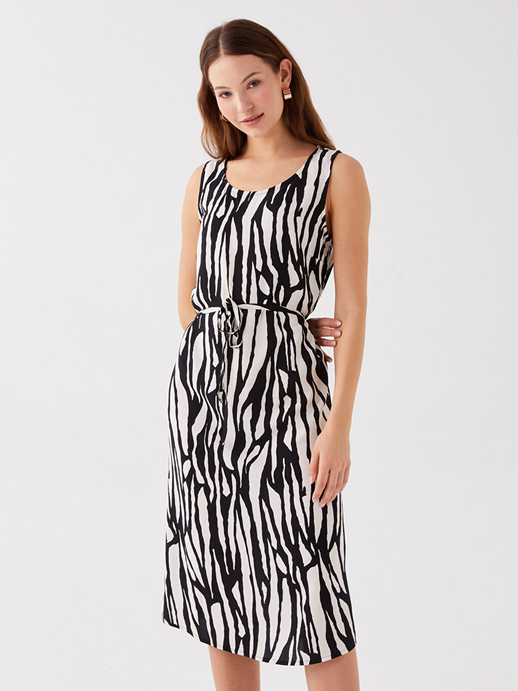 Women's Crew Neck Patterned Dress -S3CI07Z8-LQJ