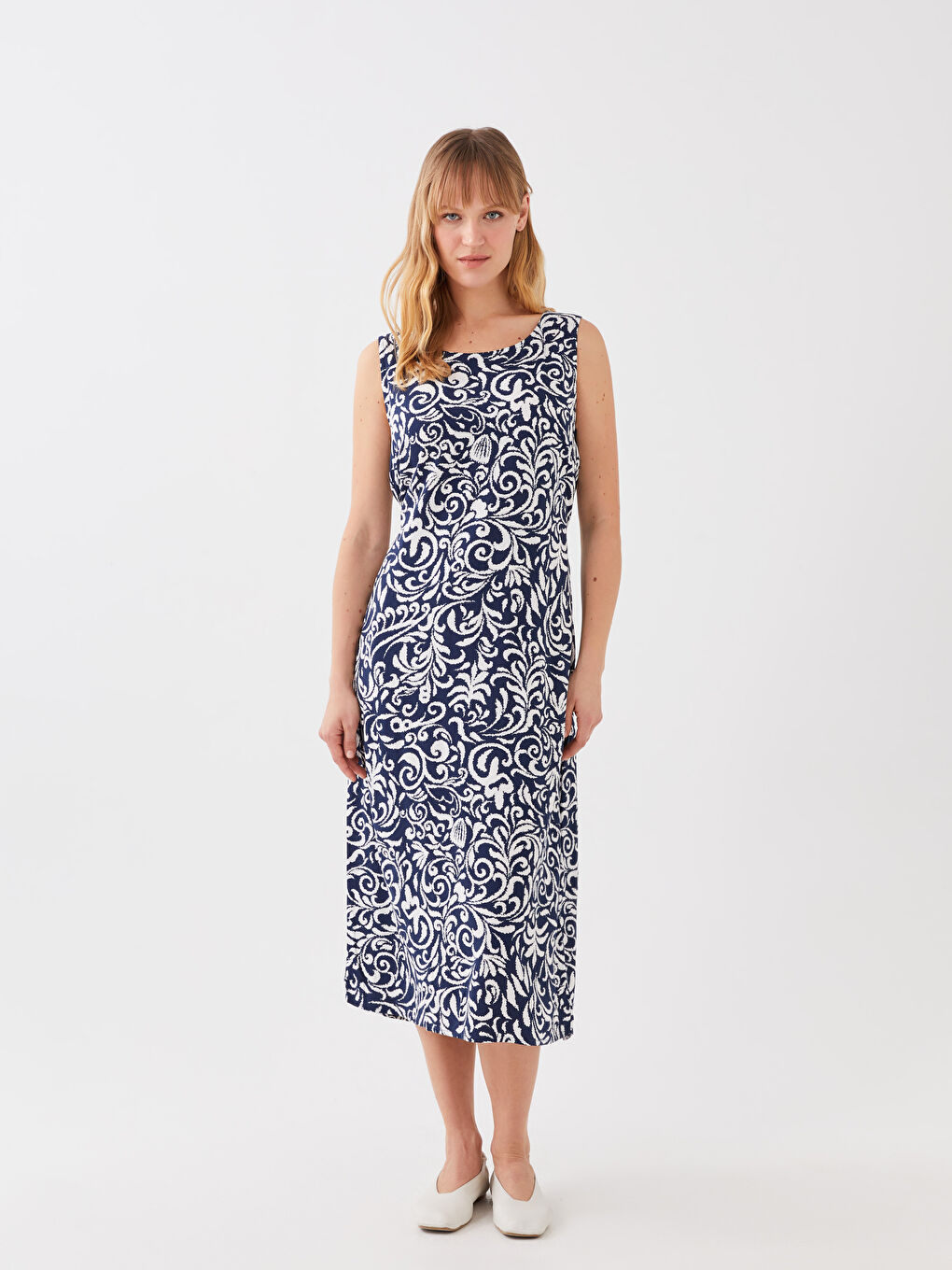 Mavi Kadın Bisiklet Yaka Desenli Elbise