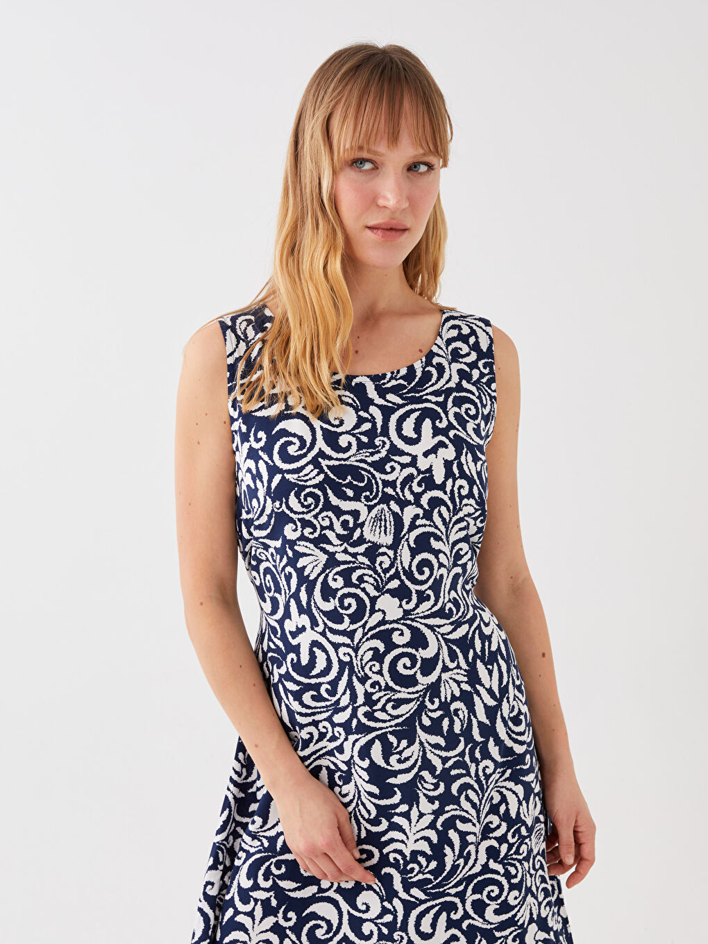 Mavi Kadın Bisiklet Yaka Desenli Elbise-1