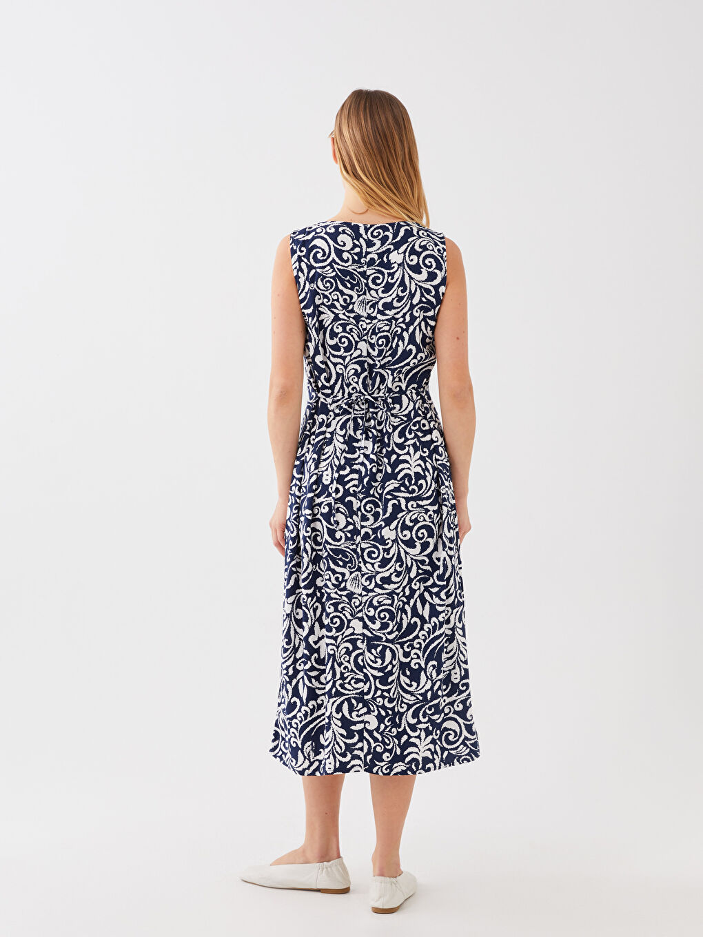 Mavi Kadın Bisiklet Yaka Desenli Elbise-3