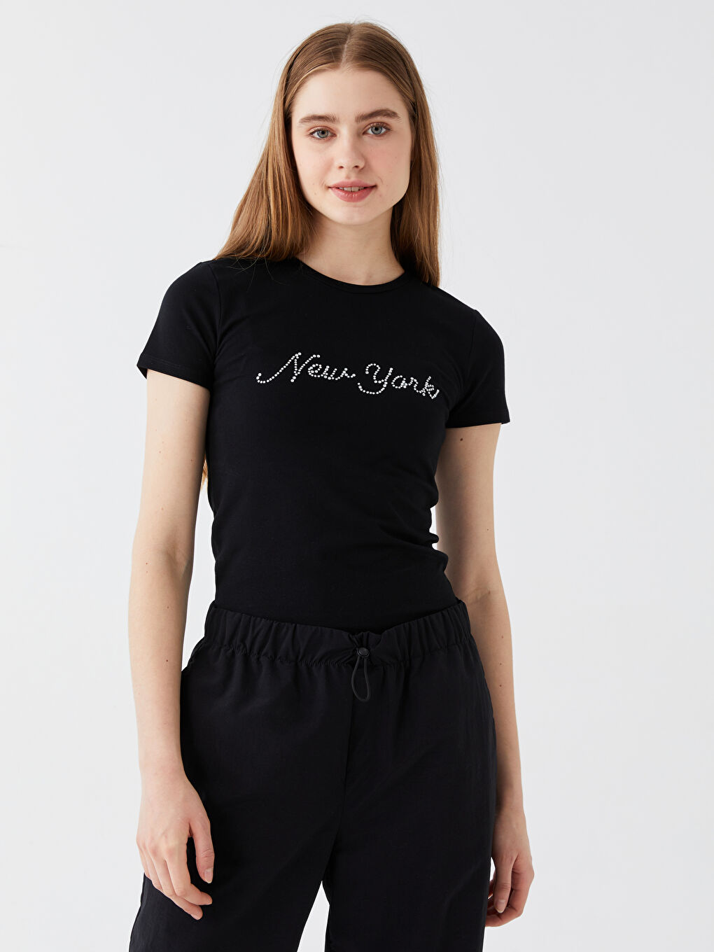 Crew Neck Rhinestone Embellished Women's Crop Top-4