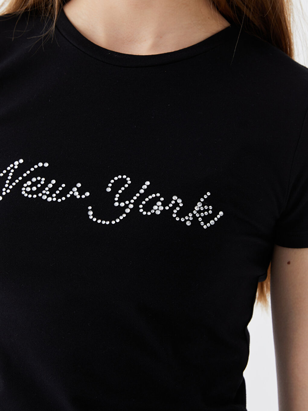 Crew Neck Rhinestone Embellished Women's Crop Top-6