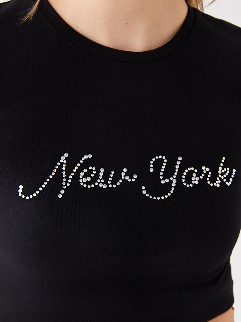 Crew Neck Rhinestone Embellished Women's Crop Top-7