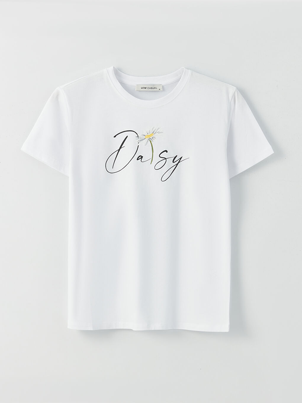 Beyaz Bisiklet Yaka Baskılı Kısa Kollu Kadın Tişört-5