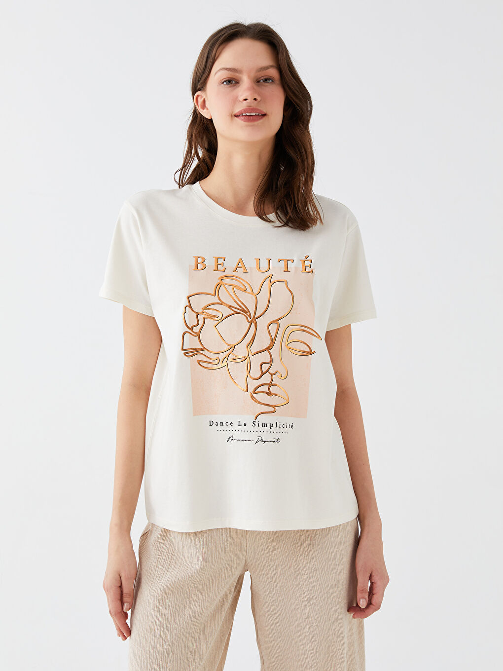 Crew Neck Printed Short Sleeve Women's T-Shirt