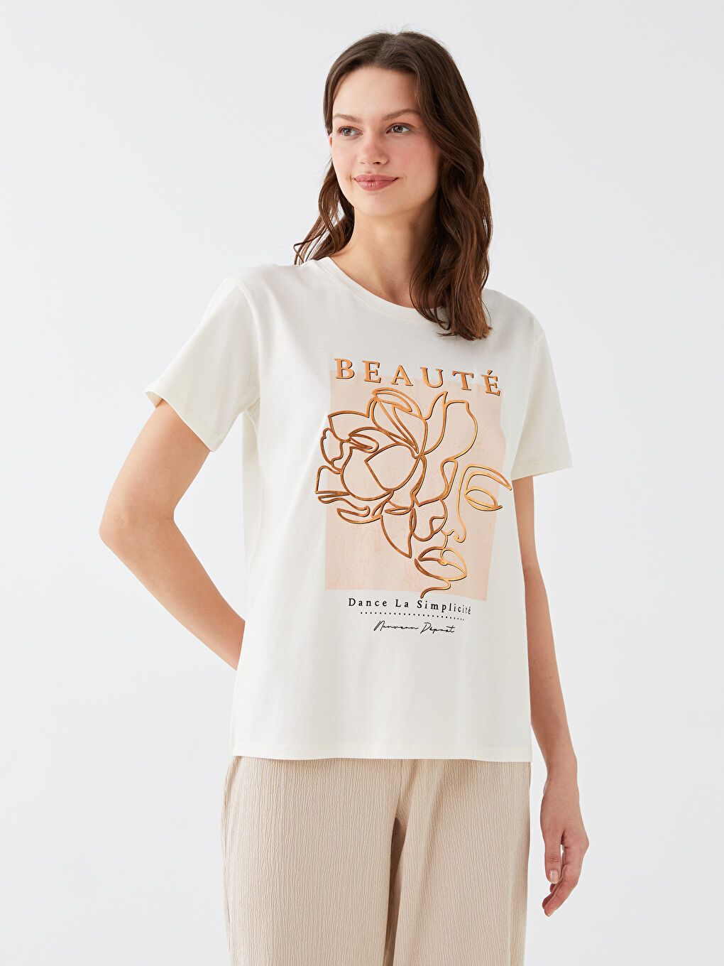 Crew Neck Printed Short Sleeve Women's T-Shirt-1