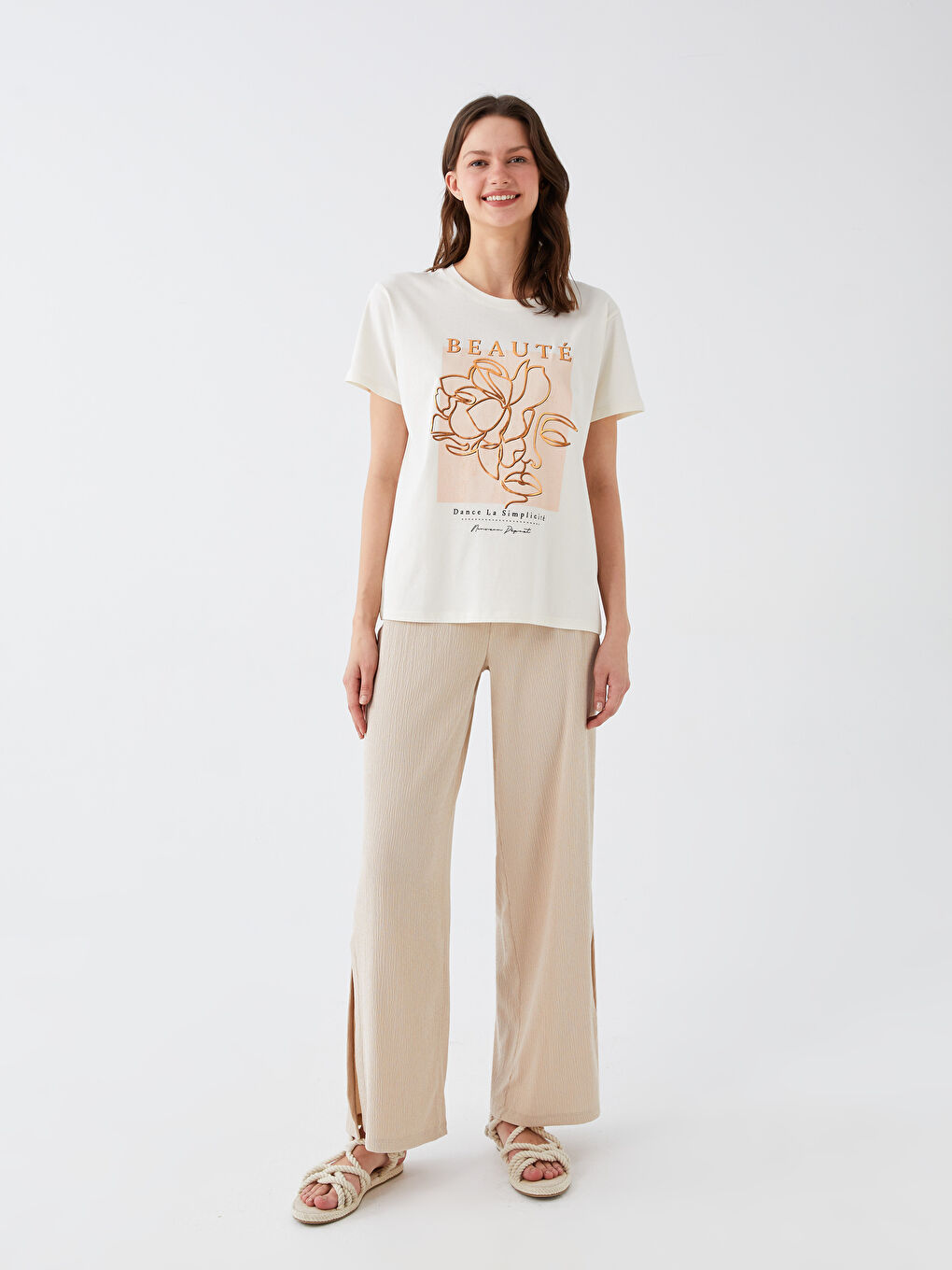 Crew Neck Printed Short Sleeve Women's T-Shirt-2