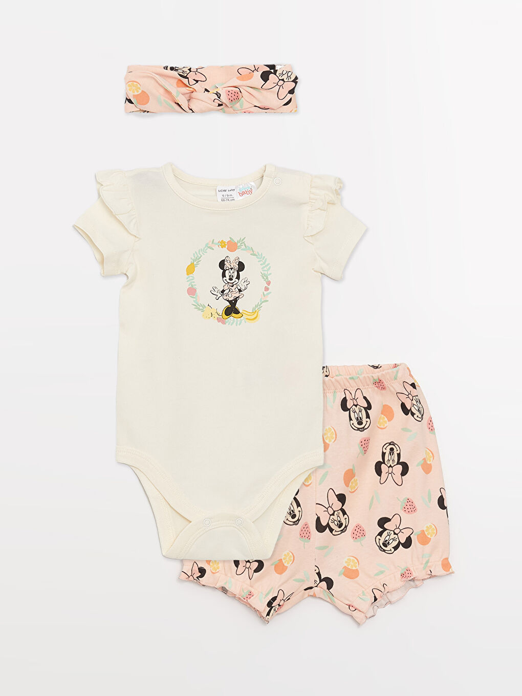 Crew Neck Short Sleeve Minnie Mouse Printed Baby Girl 3 Pieces Set