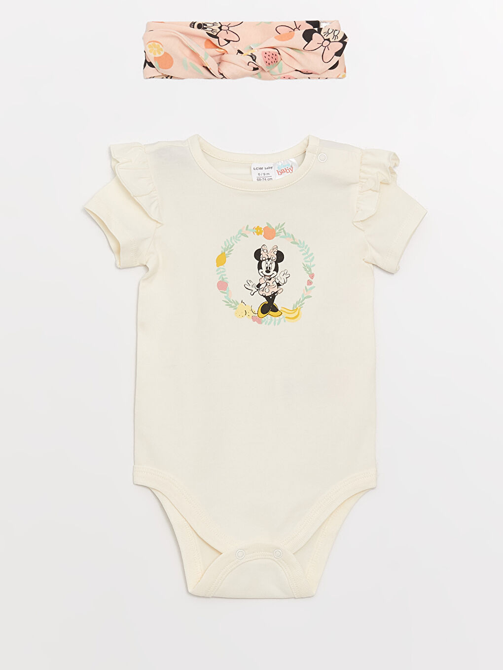 Crew Neck Short Sleeve Minnie Mouse Printed Baby Girl 3 Pieces Set-1