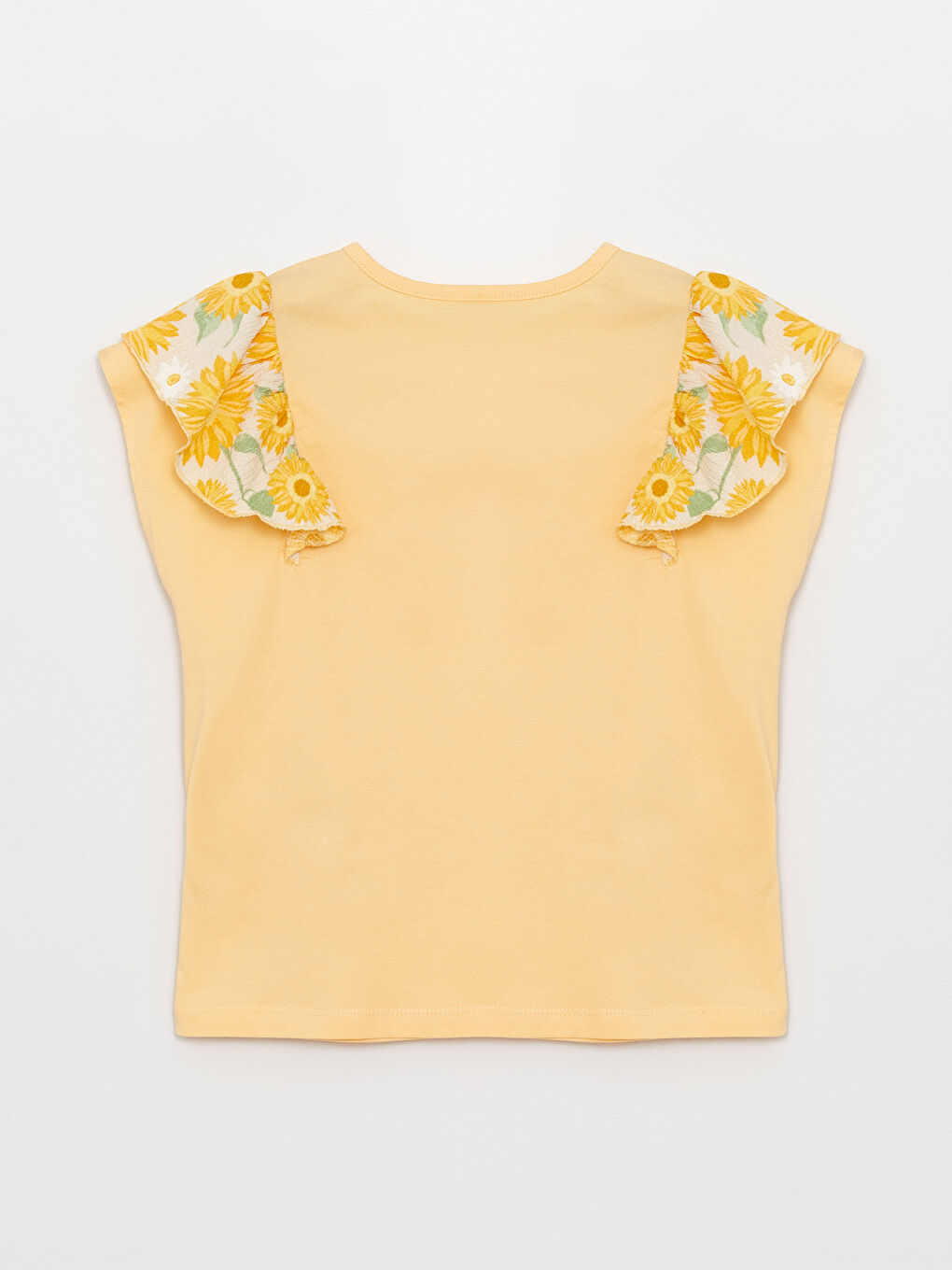 Turuncu Bisiklet Yaka Fırfır Detaylı Kız Çocuk Tişört-1